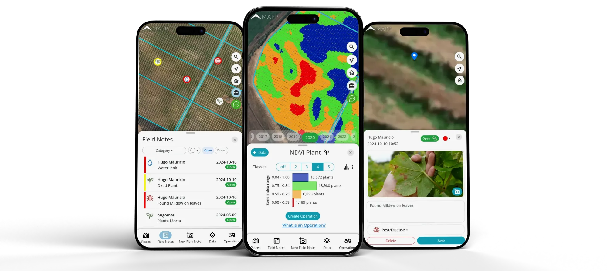 MAPP app shown on three iPhones